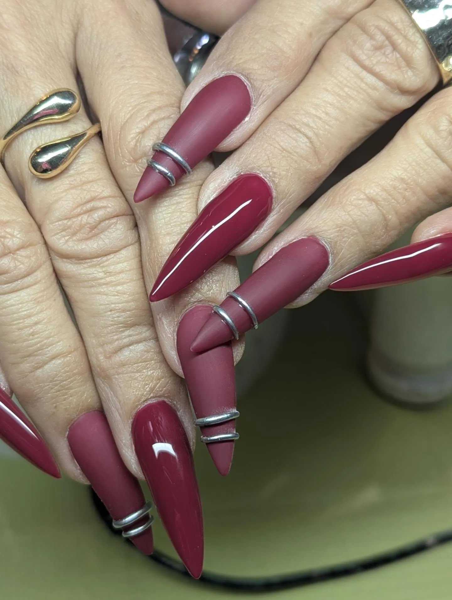 Maroon Matte and Glossy Nails