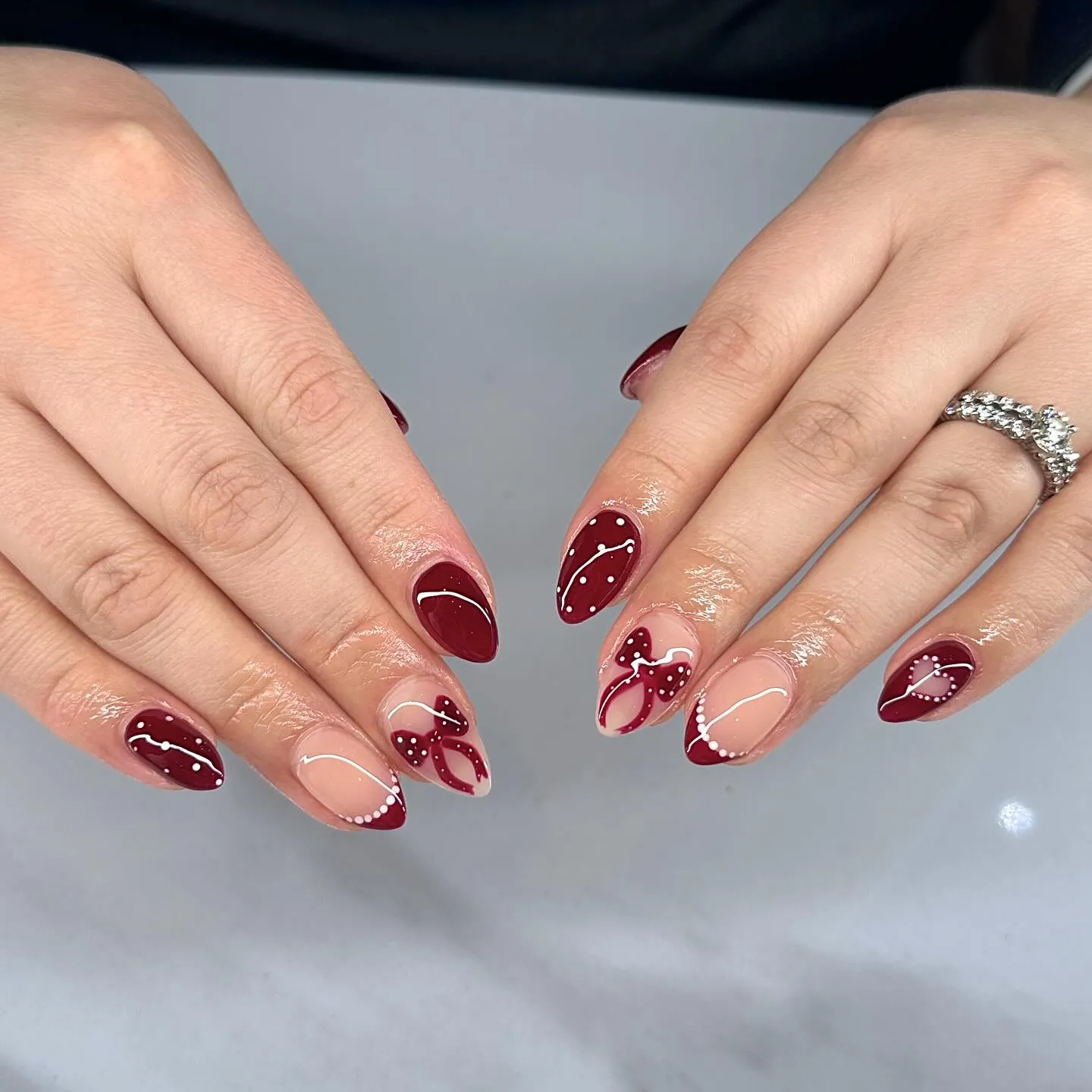 Maroon Bow Detail Nails