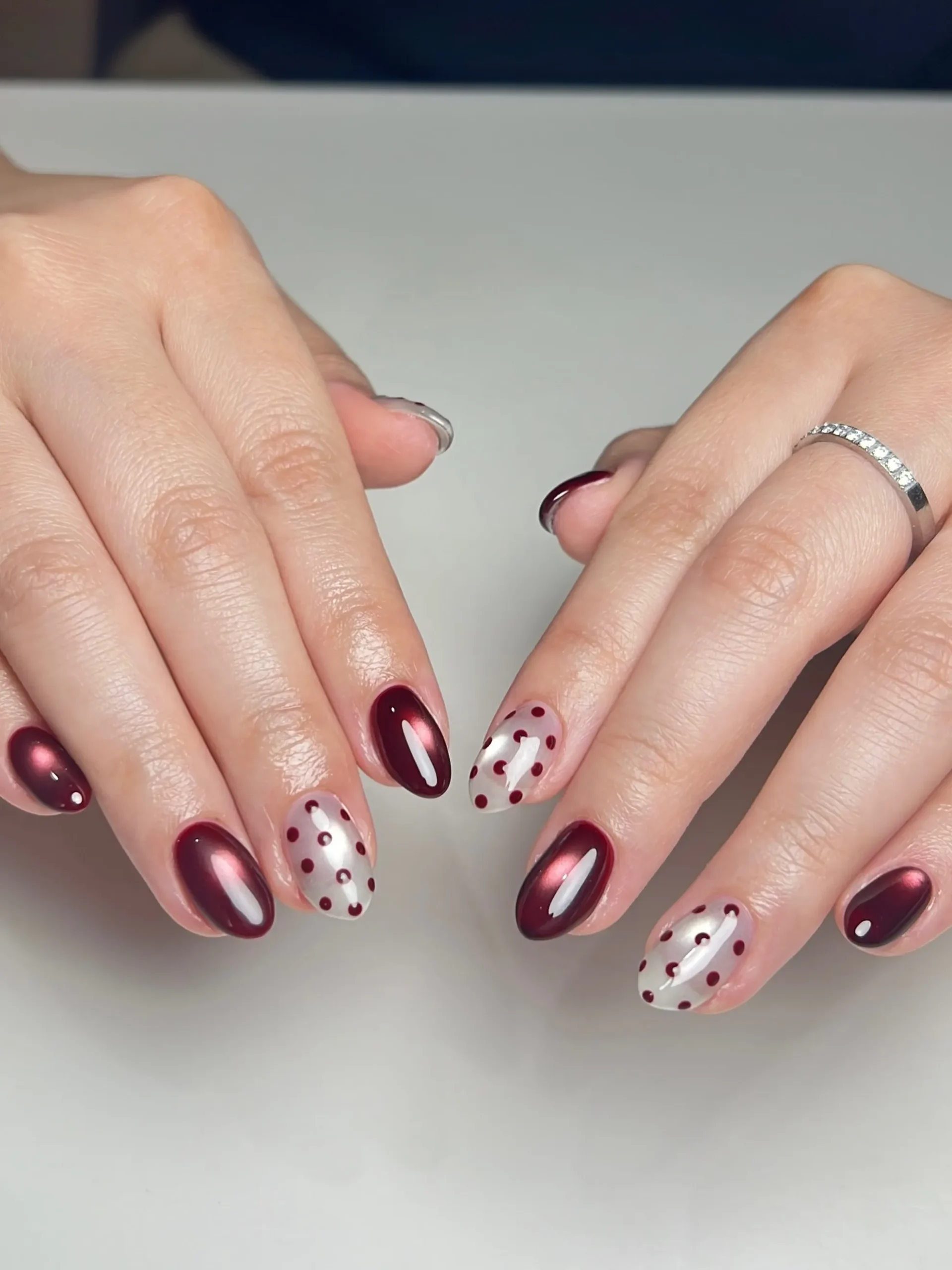 Maroon Polka Dot Nails