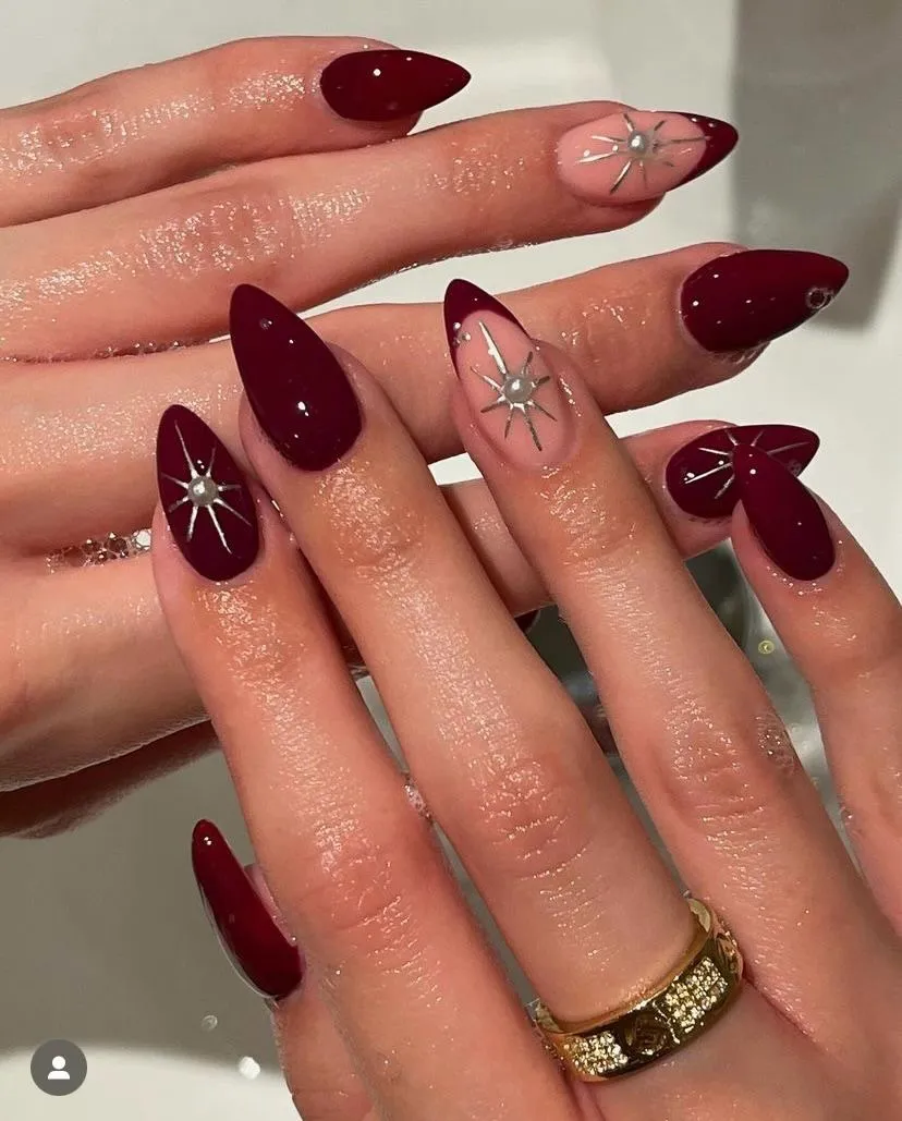 Maroon Abstract Wave Nails