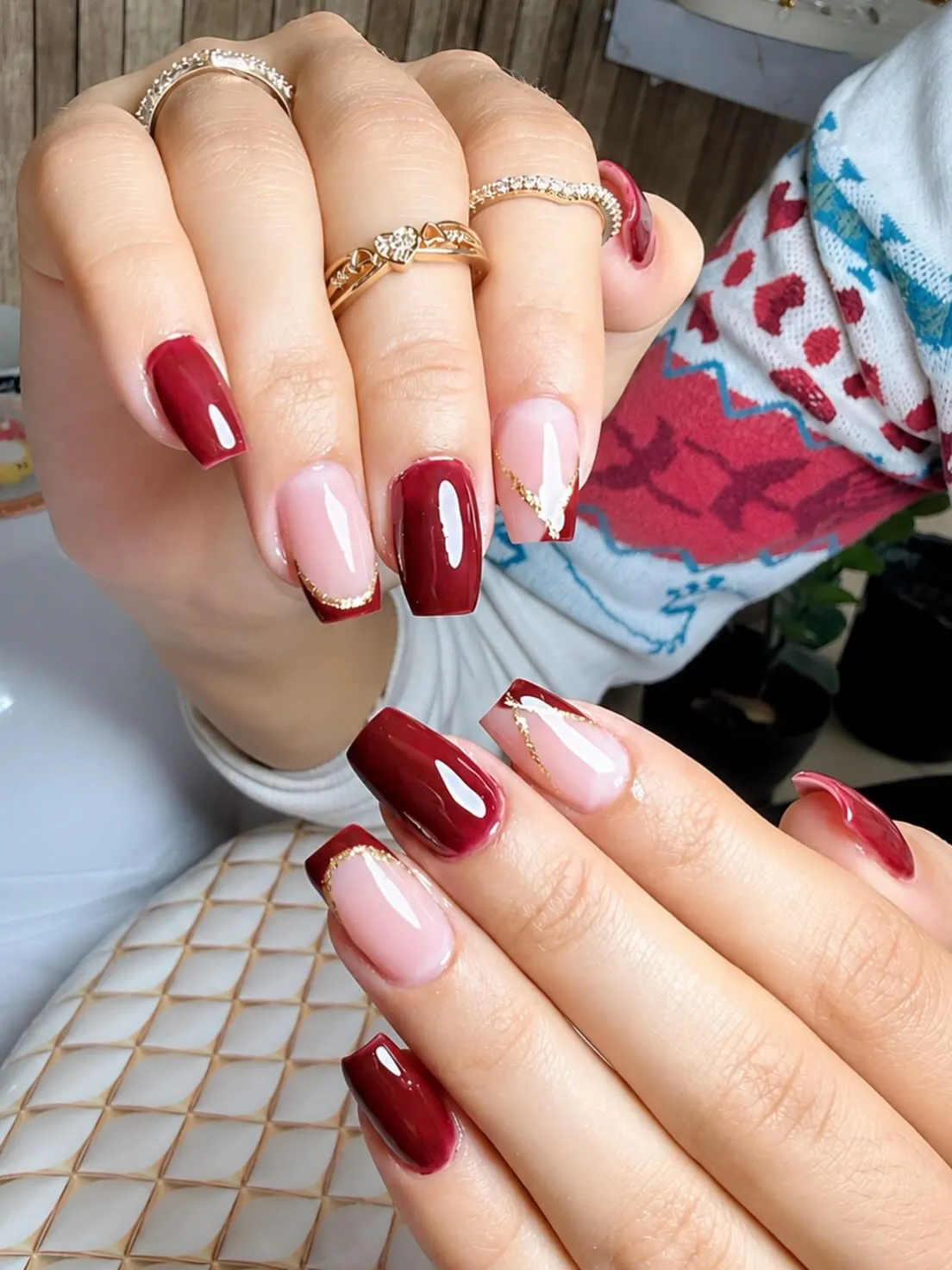 Maroon Negative Space Nails
