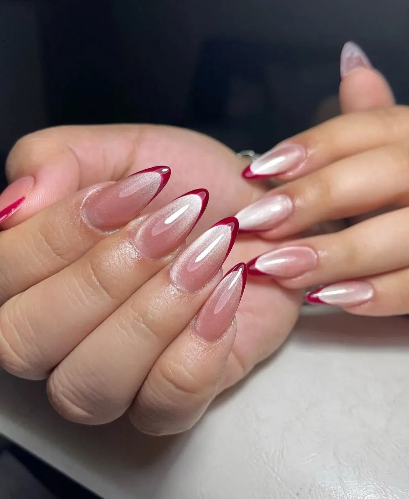 Maroon French Tip Nails