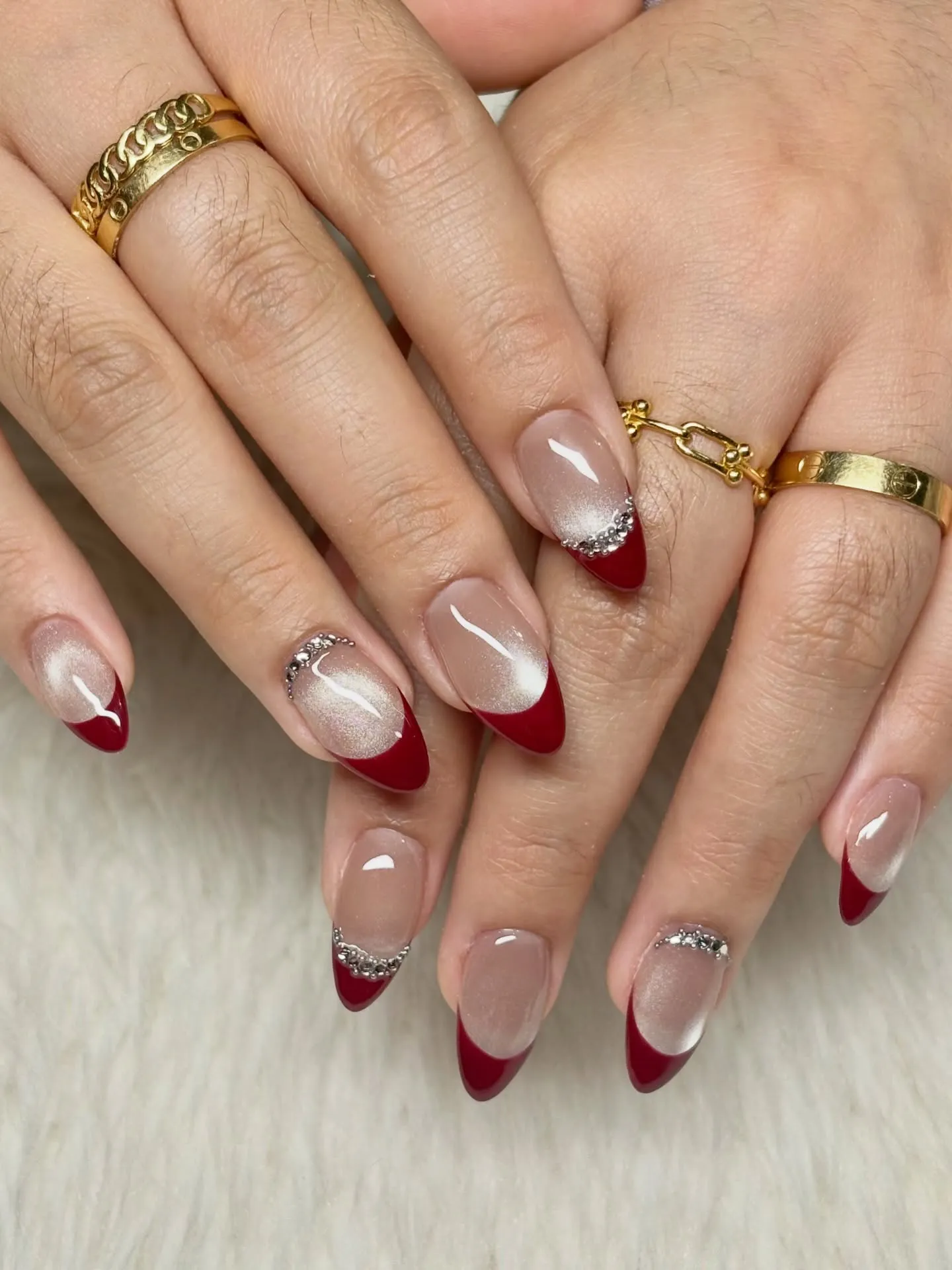 Maroon Double French Nails