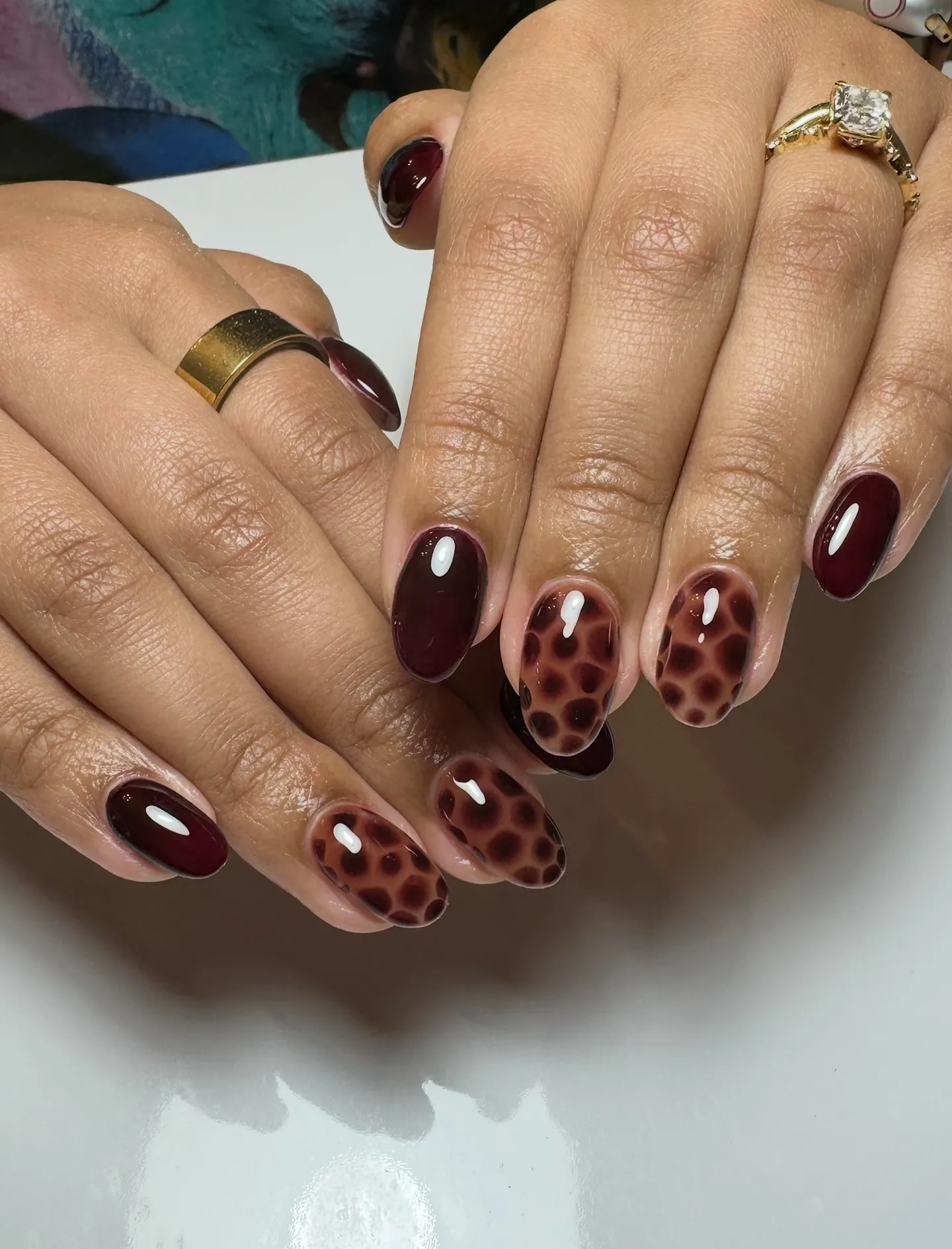 Maroon Tortoiseshell Nails
