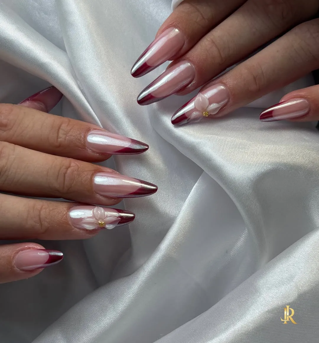 Maroon Chrome French Tips
