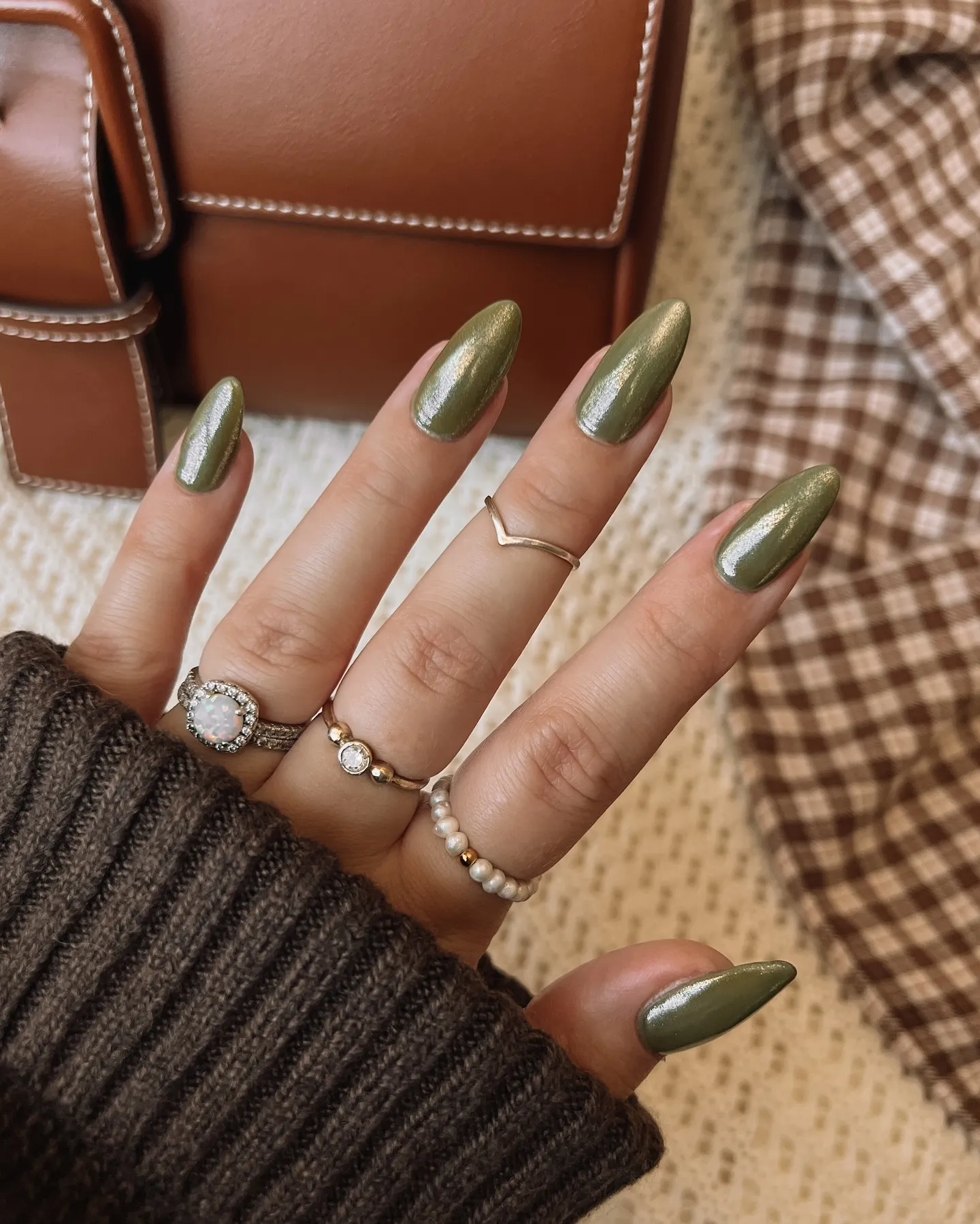 Muted Olive Green Nails