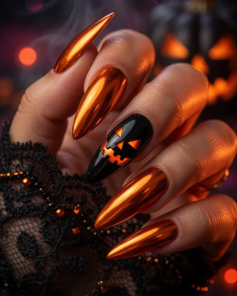 Spooky Pumpkin Accent Nails