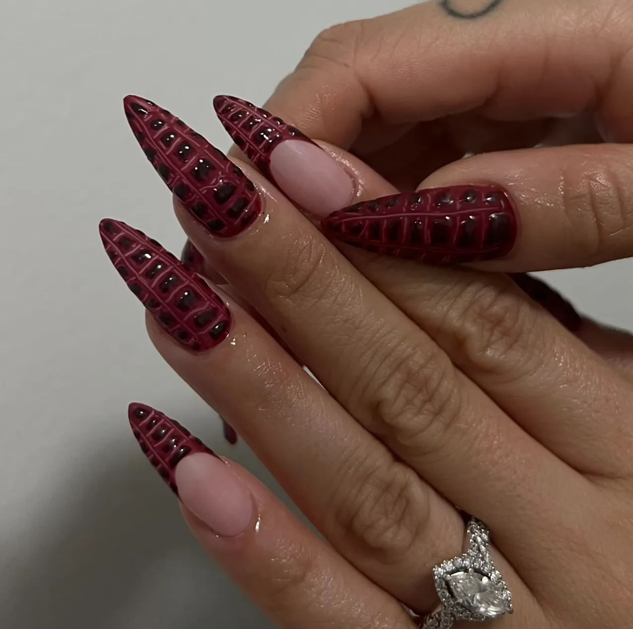 Maroon Crocodile Texture Nails